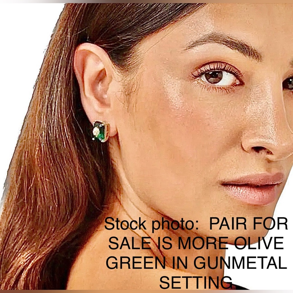 Kurt Geiger Earrings NEW W/tag Olive green Crystal Stud/gunmetal silver setting - Picture 8 of 12
